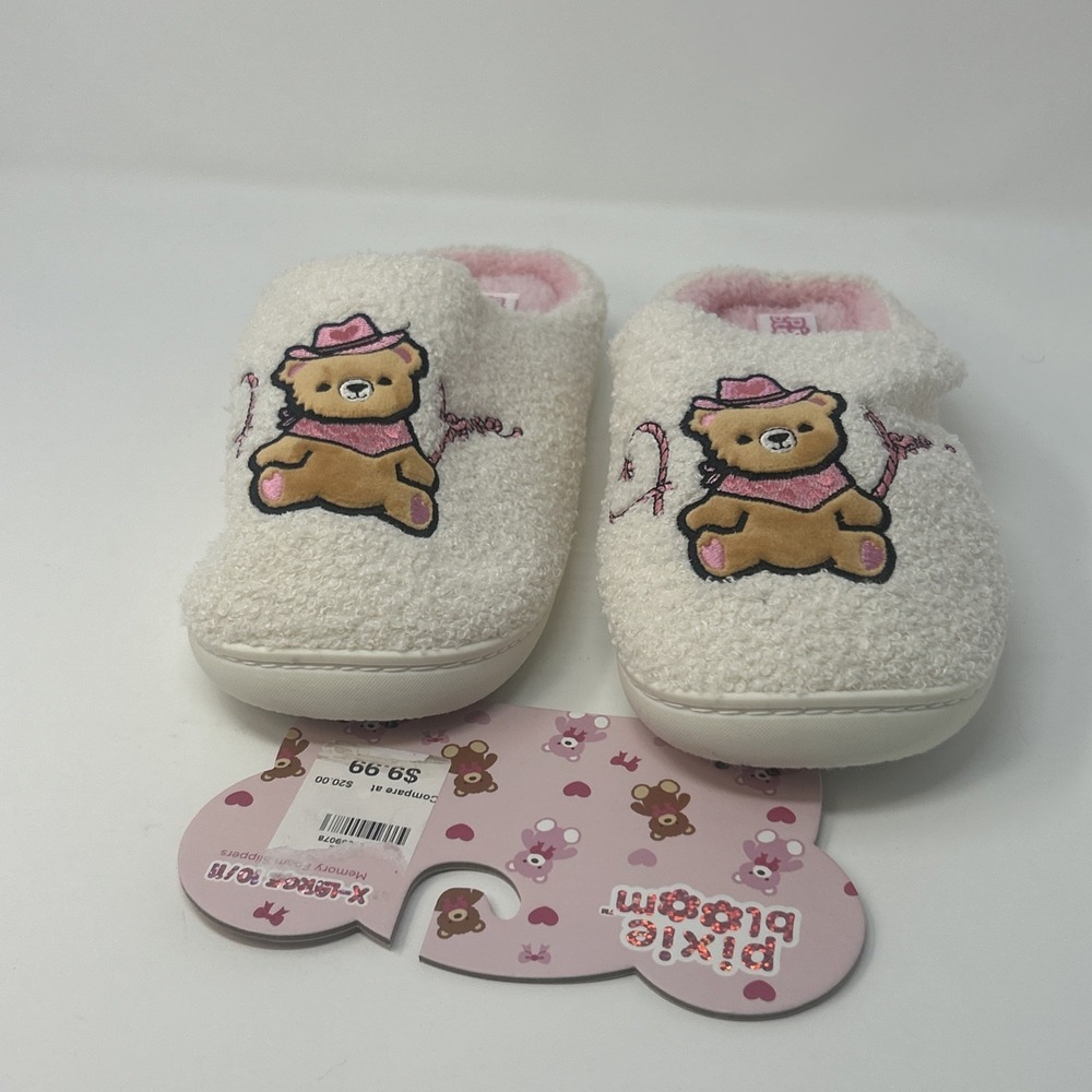 NWT Pixie Bloom XL 10-11 Women's Slippers Fuzzy Cowboy Bear W/ Heart Rope Rodeo